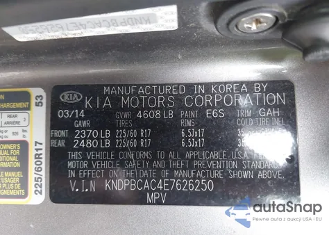 2014 Kia Sportage Lx из США, поврежденный, VIN KNDPBCAC4E7626250